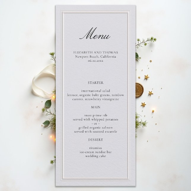 Formal Modern Classic Elevated Frame Ivory Wedding Meny (formal wedding menu modern classic ivory double frame calligraphy)