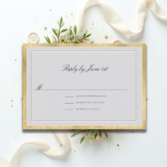 Formal Modern Classic Elevated Ivory Gold Wedding OSA Kort (formal traditional wedding RSVP response modern classic double frame gold ballroom black tie ivory)