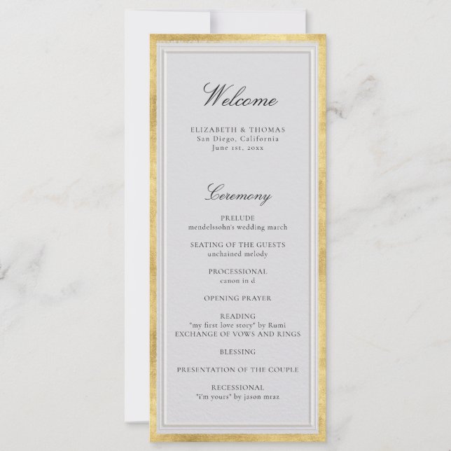 Formal Modern Classic Gold Ivory Wedding Program (Framsida)