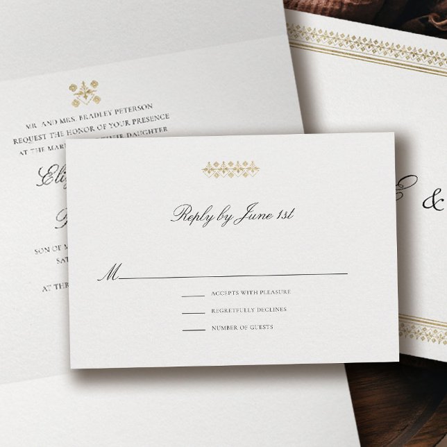 Formal Modern Classic Golden Lys Ivory Wedding OSA Kort (formal traditional wedding rsvp reply response card modern classic gold ivory deco ballroom)