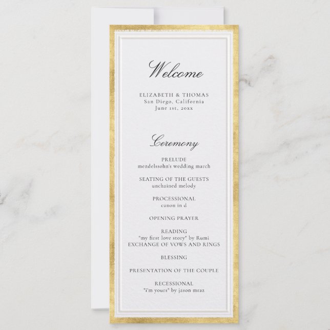 Formal Modern Classic Pearl Gold Wedding Program (Framsida)
