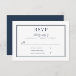 Formal Navy Blue Script Wedding RSVP Card OSA Kort
