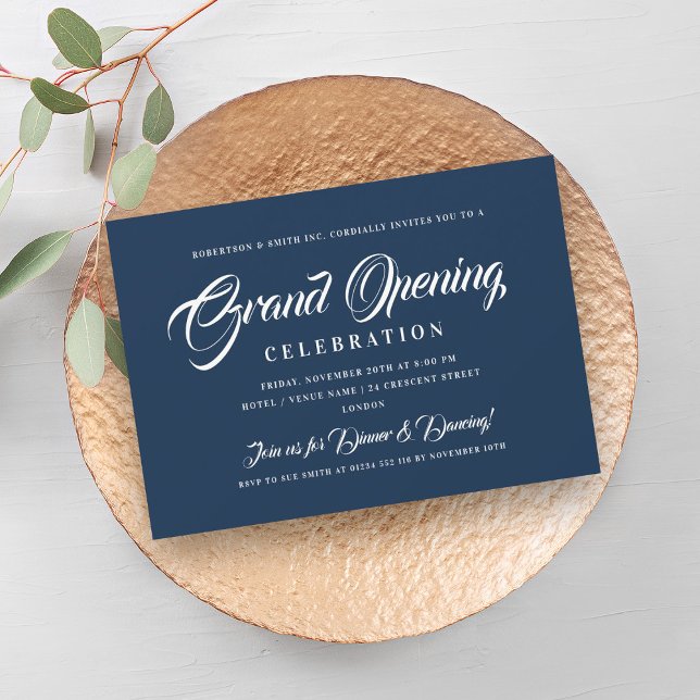 Formal Navy Corporate Grand Open White Inbjudningar (Formal Navy Corporate Grand Opening White Invitation)