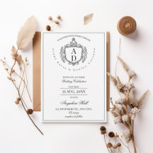 Formal Ornate Crest Monogram Wedding Invitation