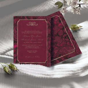 Formal Paisley Bröllop Burgundy ID767 Inbjudningar