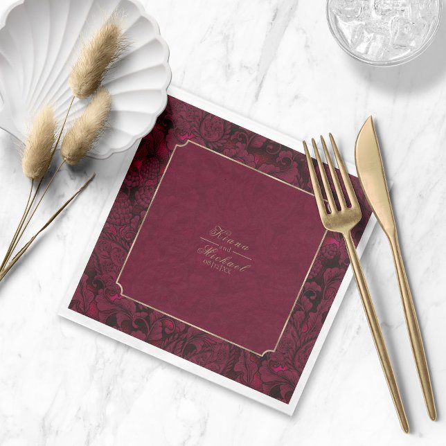 Formal Paisley Bröllop Burgundy ID767 Napkins Pappersservett (Skapare uppladdad)
