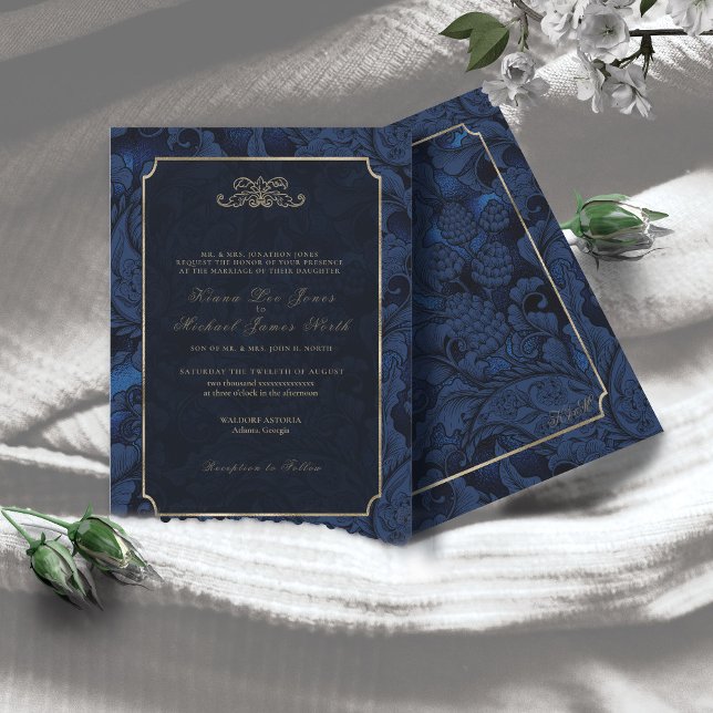 Formal Paisley Bröllop Navy Blue ID767 Inbjudningar (Skapare uppladdad)