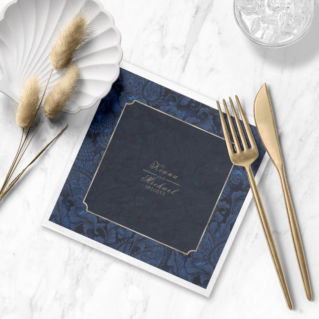 Formal Paisley Bröllop Navy Blue ID767 Napkins Pappersservett (Skapare uppladdad)