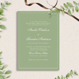 Formal Real Sage Green Border Script Wedding Inbjudningar