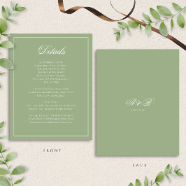 Formal Sage Green & White Monogram Wedding Details Tilläggskort