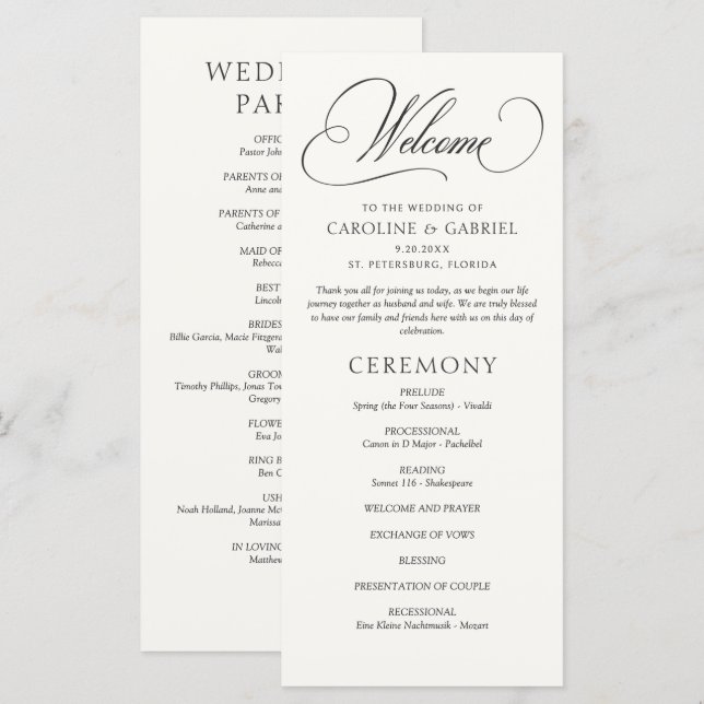 Formal Script Calligraphy Wedding Program (Fram/baksida)