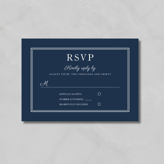 Formal Script Navy Blue Wedding RSVP Card OSA Kort (Formal Script Navy Blue Wedding RSVP Card)