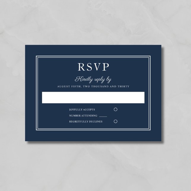 Formal Script Navy Blue Wedding RSVP Card OSA Kort (Skapare uppladdad)