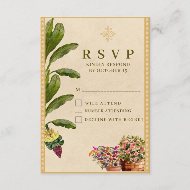 Formal Traditional Wedding RSVP Card | Elegant  OSA Kort (Framsida)
