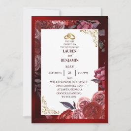 Formal wedding invitation in red and gold inbjudningar