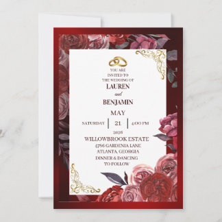 Formal wedding invitation in red and gold inbjudningar
