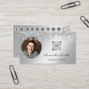 Förmånskort 10 Slår Krona QR Logotyp Photo Silver Visitkort