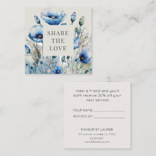 Förmånskort för Blue Poppy Blommigt Elegant Fyrkantigt Visitkort