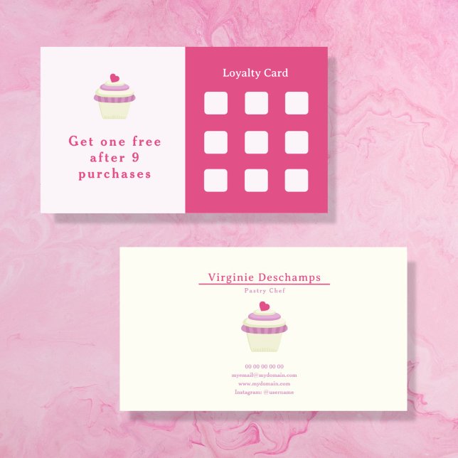 Förmånskort för cupaka-Rosa Visitkort (Cupcake Pink Loyalty Card)
