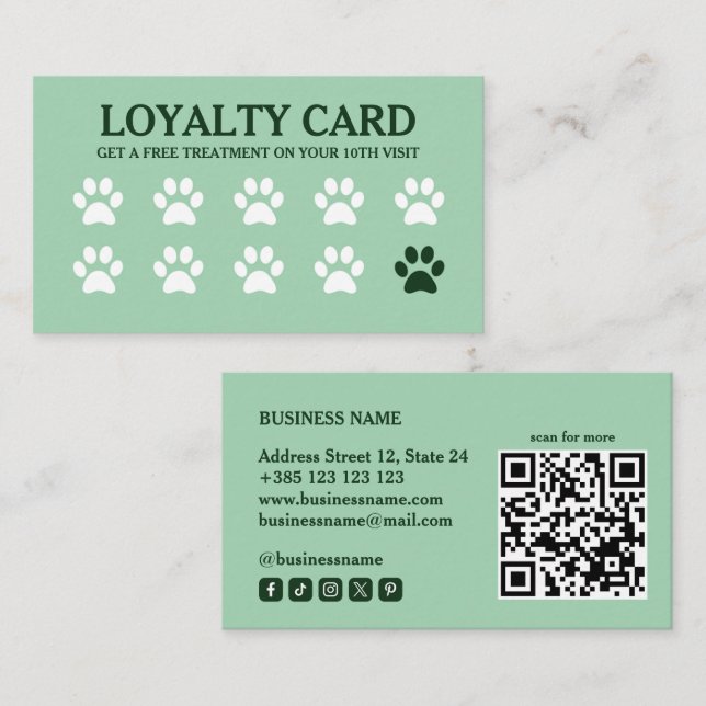Förmånskort för Pet QR-Grönten Lojalitetskort (Fram/baksida)