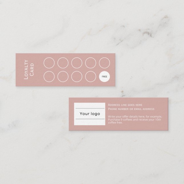 Förmånskort, ren och enkel,  rosa lojalitetskort (Fram/baksida)