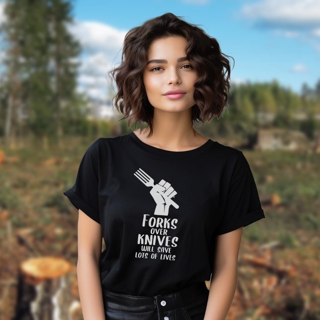 Formar över Knivar, svartvit Vegan Activism T Shirt (Skapare uppladdad)