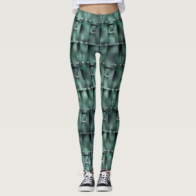 Formas retangulares na cor verde e manchas cinza leggings (Framsida)