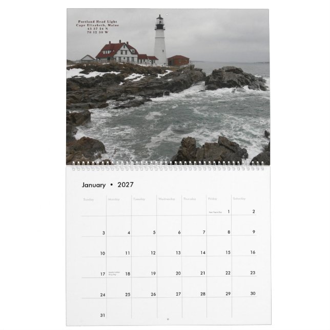 Format 2014 för toppen för New England fyrkalender Kalender (Jan 2027)