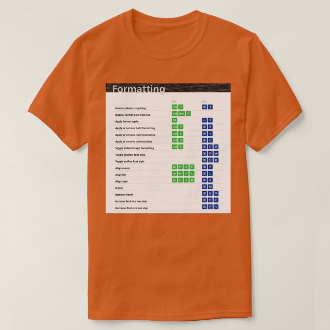 Formatera genvägar i Excel Tangentbord Excel-genvä T Shirt (Design framsida)