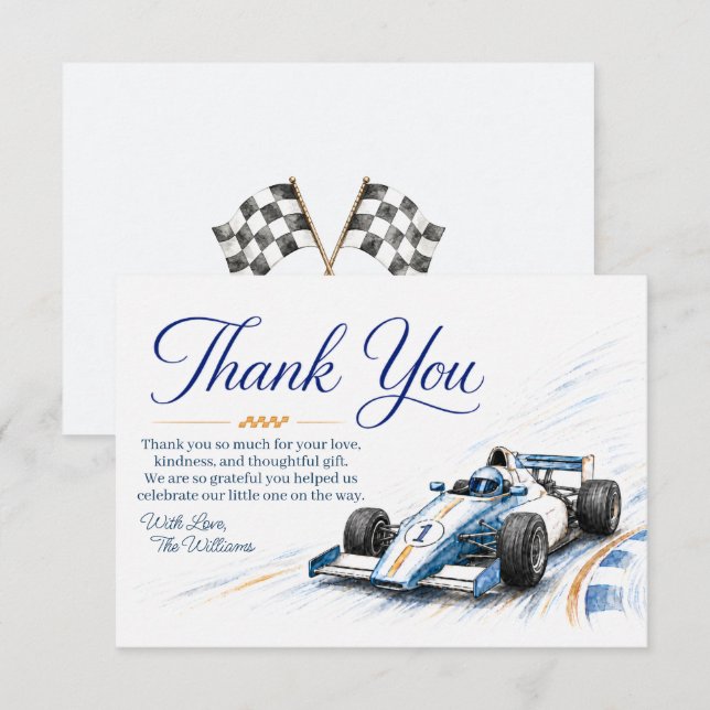 Formel 1 Baby Shower Tacksamhetskort  Tack Kort (Fram/baksida)