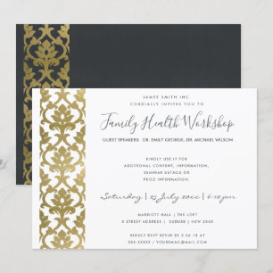 FORMEL FAUX GULD WHITE DAMASK WORKSHOP-HÄNDELSE INBJUDNINGAR