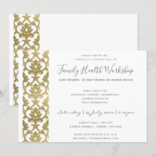 FORMEL FAUX GULD WHITE DAMASK WORKSHOP-HÄNDELSE INBJUDNINGAR