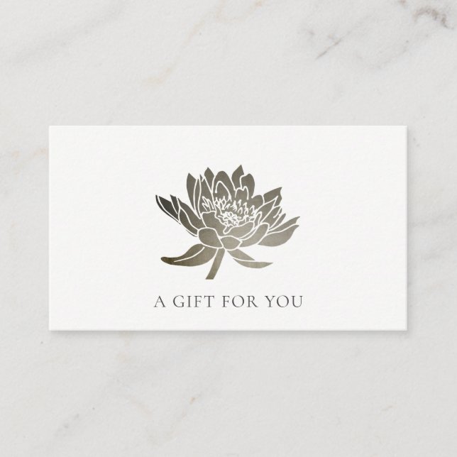 FORMEL FAUX SILVER LOTUS BLOMMIGT GIFT CERTIFICATE VISITKORT (Framsida)