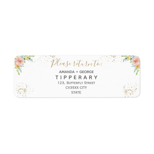 Formel och guld bröllop | Etikett för returadress Returadress Etikett (Framsidan)