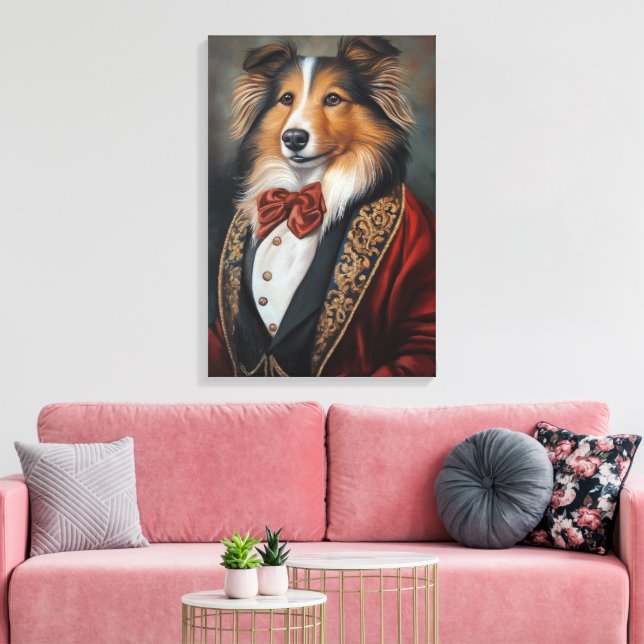 Formell Bära Tuxedo Shetland Sheepdog | Sheltie Canvastryck (Insitu (Vardagsrum))