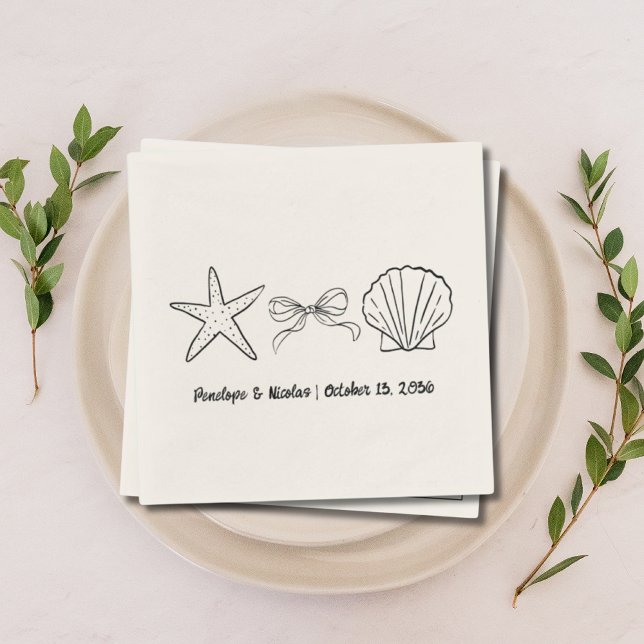 Formell Beach Wedding Favor Seashell & Bow Napkins Pappersservett (Formal Beach Wedding Favor Seashell & Bow Napkins
)