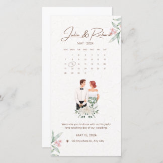 Formell beige och Grönt Blommigt bröllopsinbjudan