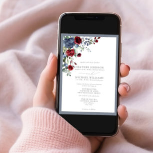 Formell, blå, burgundisk vattenfärgad Blommigt Inbjudningar