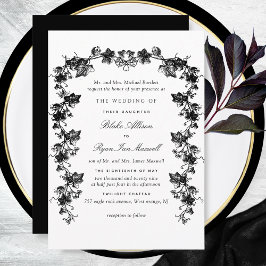 Formell Black and White Enchanting Garlands Bröllo Inbjudningar