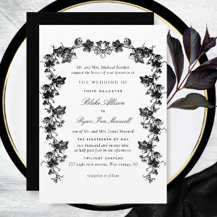 Formell Black and White Enchanting Garlands Bröllo Inbjudningar