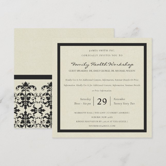 FORMELL BLACK WHITE DAMASK CLASSIC WORKSHOP EVENT INBJUDNINGAR (Fram/baksida)