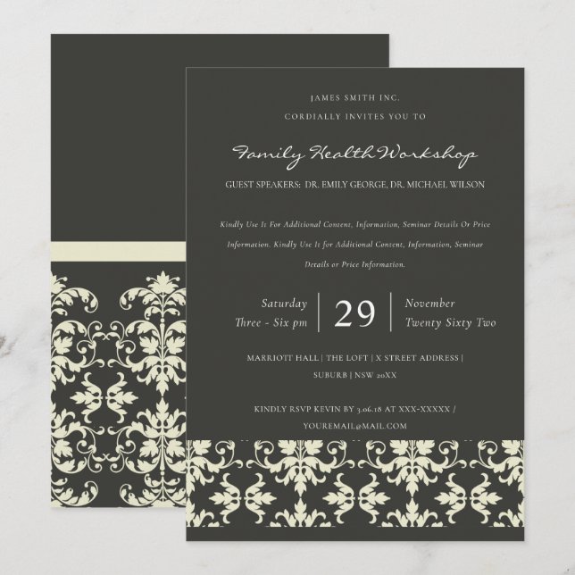FORMELL BLACK WHITE DAMASK CLASSIC WORKSHOP EVENT INBJUDNINGAR (Fram/baksida)