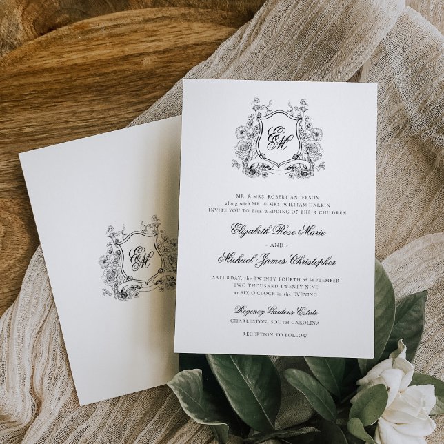 Formell blomkransmonogram för elegant bröllop inbjudningar (Skapare uppladdad)