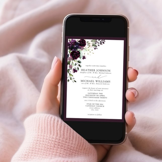 Formell Blommigt för plommonLila, vattenfärgskript Inbjudningar (Skapare uppladdad)