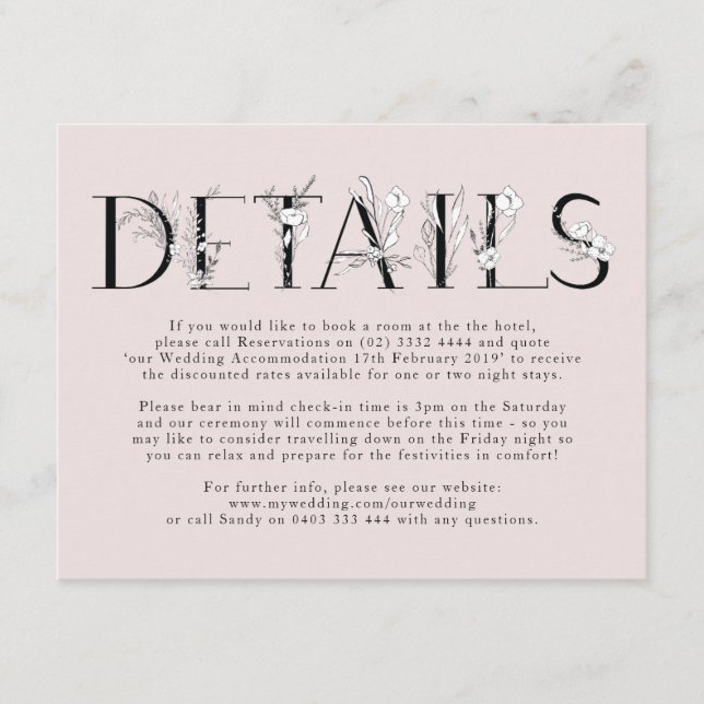 Formell Blommigt för Rosa i Brev Bröllop-hölje Tilläggskort (Framsida)