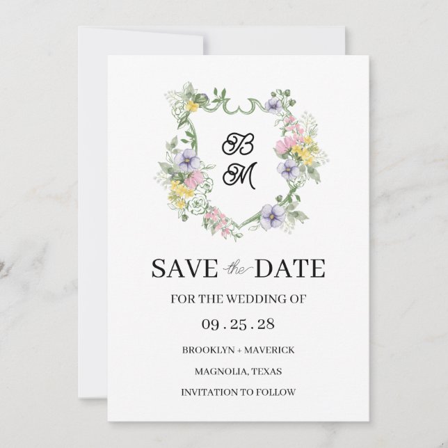 Formell blomster monogram vapensköld bröllop (Framsida)