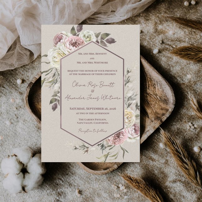 Formell blomsterbåge i akvarell botanisk bröllopsk inbjudningar (Formal Watercolor Floral Arch Wedding Invitation Elegant Botanical Garden Wedding Invite)