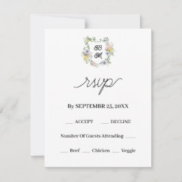 Formell blomsterinitial kröningskant bröllop OSA kort