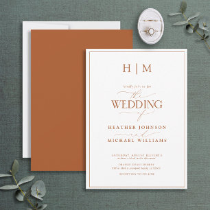 Formell bränd Orange Monogram Calligraphy Bröllop Inbjudningar