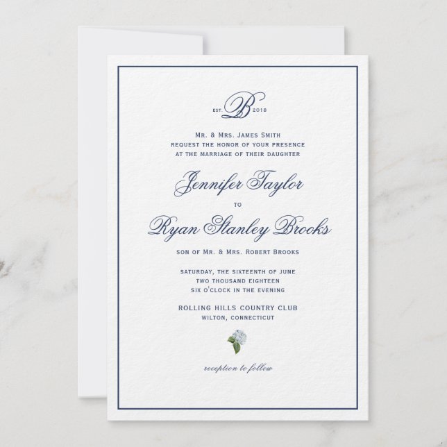 Formell bröllopsinbjudan Hydrangea Inbjudningar (Framsida)